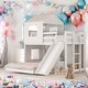 preview thumbnail 1 of 13, Modern Twin Over Full Wooden Bunk Bed Loft Bed With Playhouse,Ladder White