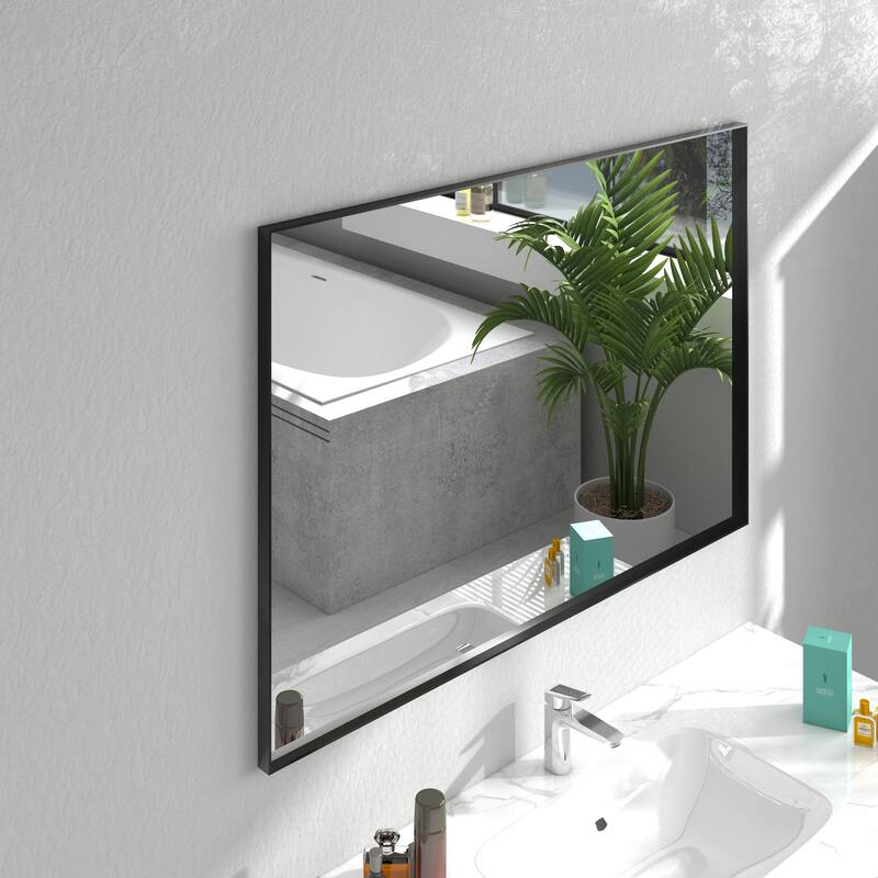 Organnice Rectangular Mirror Modern Black Frame Bathroom Vanity Mirror Clean Glass
