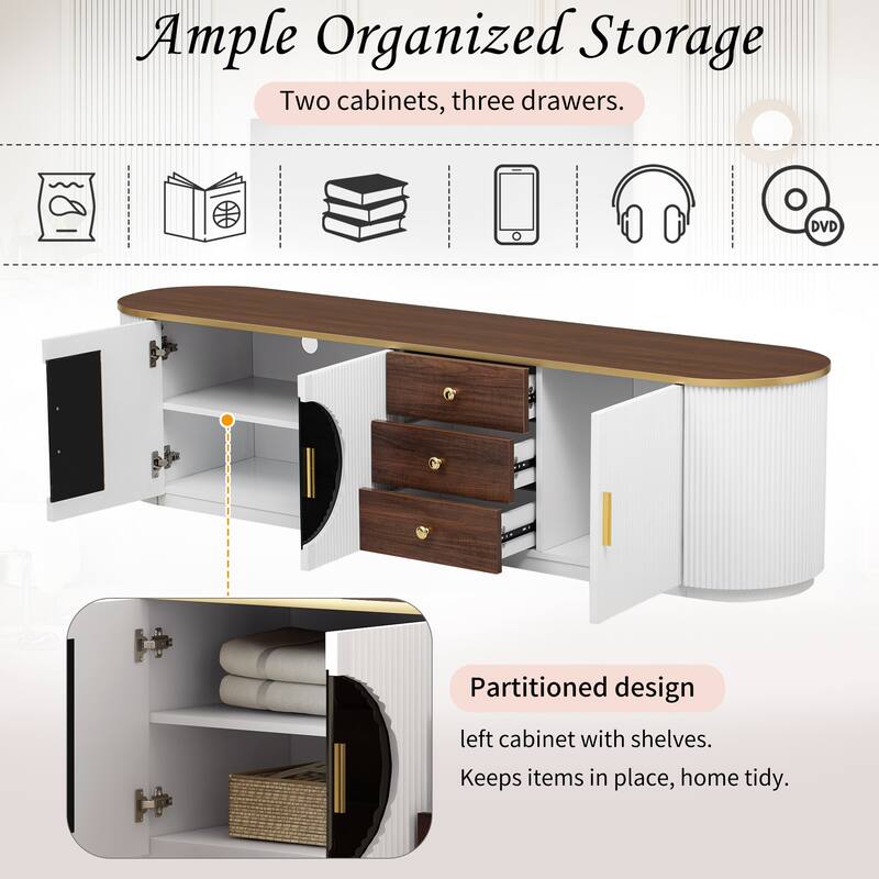 Modern Minimalist TV Stand for TV up to 80 Inches with 3 Drawers, 1 Shelf & 2 Cabinets - 70.8" D x 15.8" W x 18.2" H