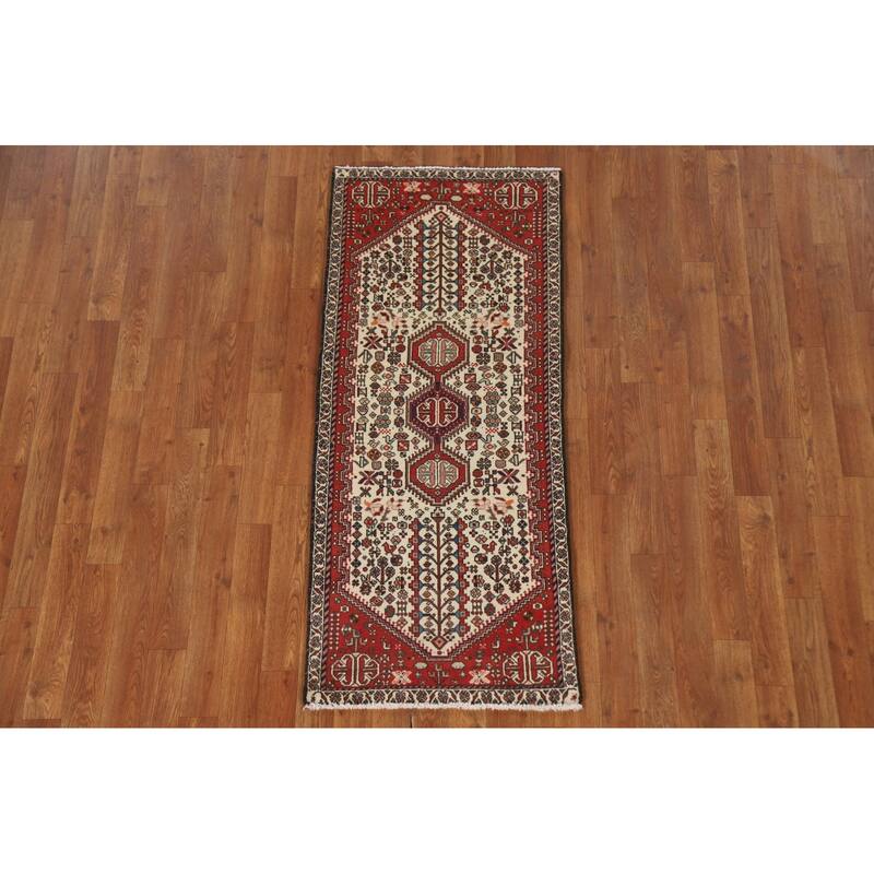 Geometric Abadeh Persian Vintage Runner Rug Handmade Wool Carpet - 2'0"x 4'9"
