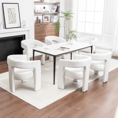 SEYNAR Modern Glam PU Leather Upholstered Dining Chair, Open-Back Accent Chair Set of 6