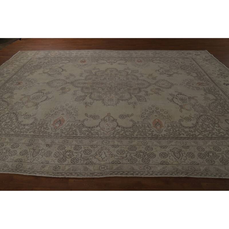 Tabriz Persian Vintage Rug Handmade Living Room Wool Carpet - 9'7" x 13'0"