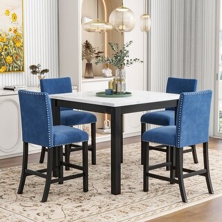 5-Piece Counter Height Dining Table Set with One Faux Marble Top Dining ...