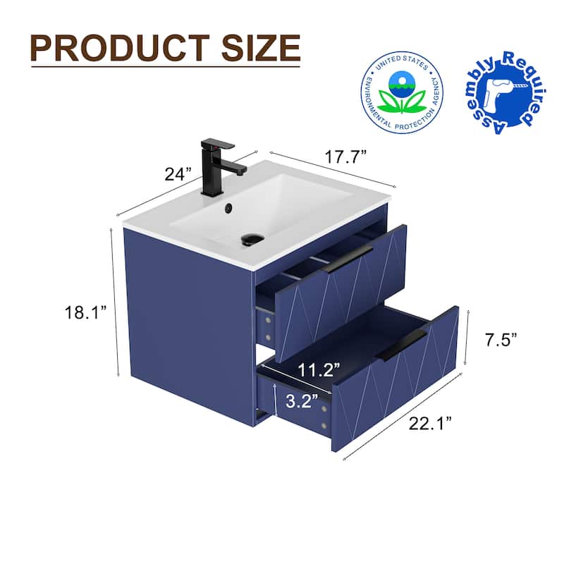 24"/30"/36"/48" Ceramic Vessel Sink Wall Mounted Bathroom Vanity Set