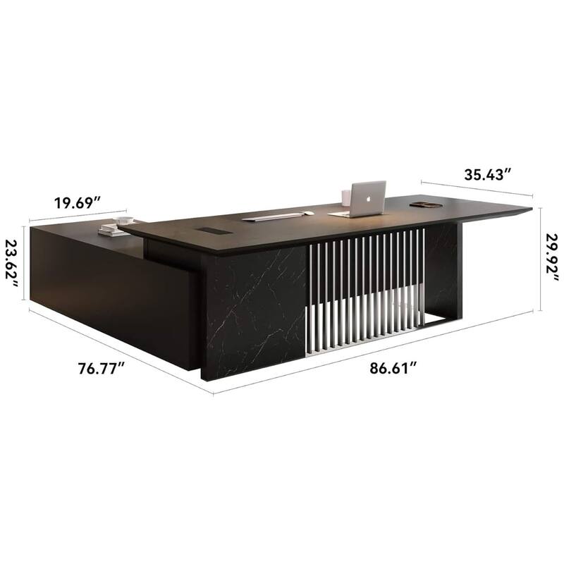 Large L Shaped Executive Desk with Power Outlet Wireless Charging