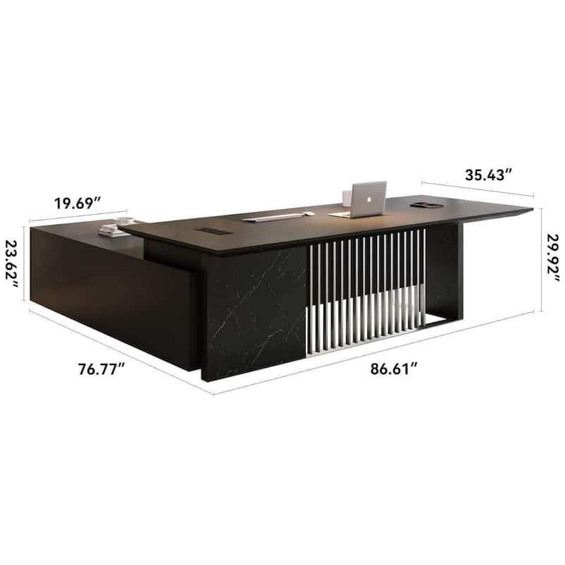 WESOME 86.6inch Large L Shaped Executive Desk with Power Outlet Wireless Charging