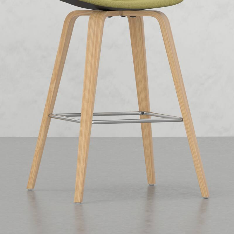 Set of 2 Harvard Bentwood Bar Stools with Curved Back and Upholstered Seat, Mid-Century Modern Design