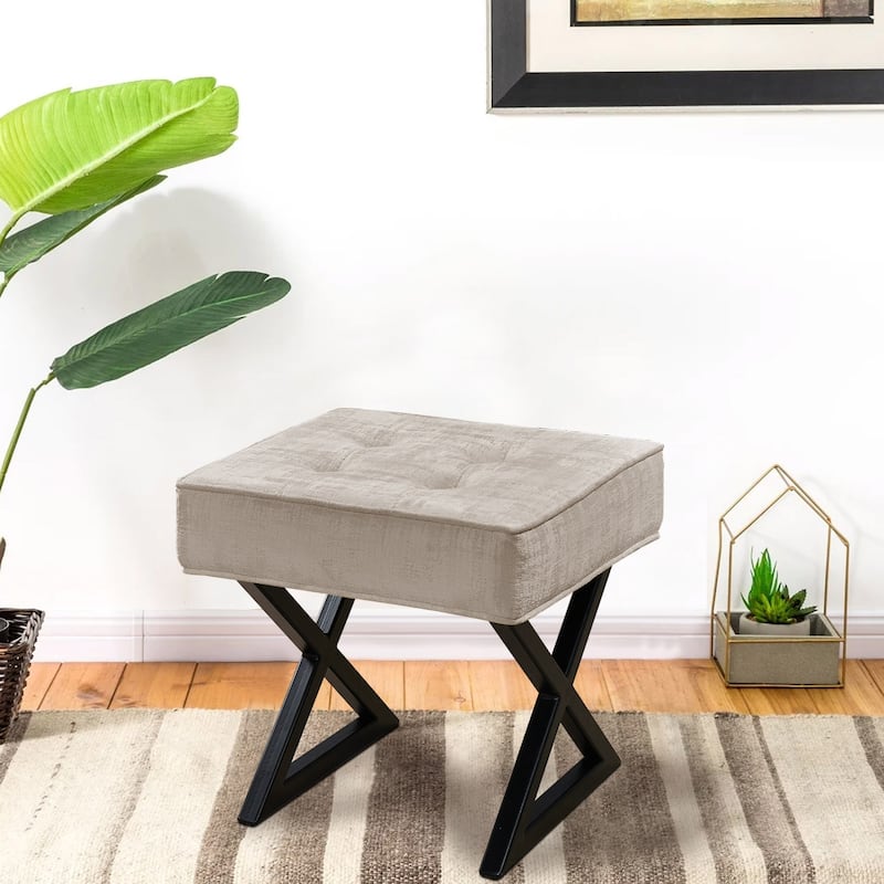 Textured Velvet Ottoman Vanity Stool 18"X18"X17"