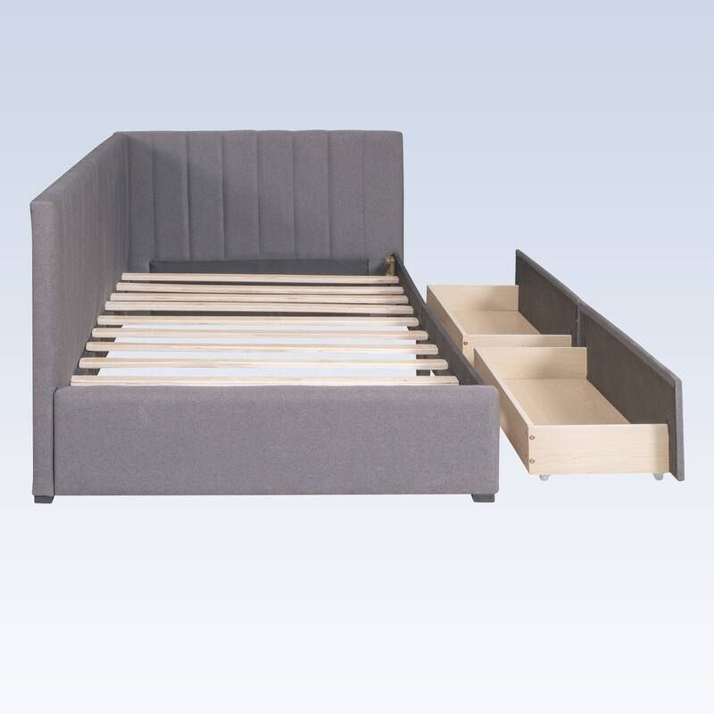Modern Twin Size Upholstered Daybed with 2 Storage Drawers