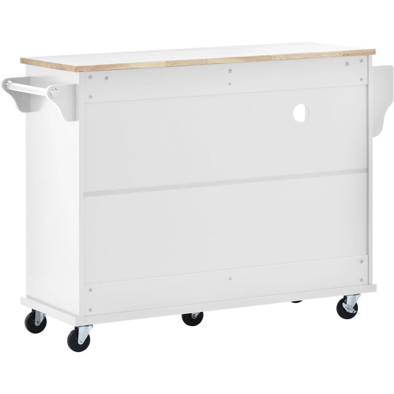 Kitchen Island with Solid Wood Desktop, Kitchen Island Cart on Locking Wheels, Rolling Island Cart with Cabinets & Drawers