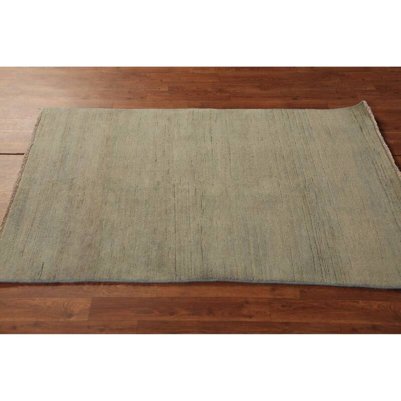 Solid Gabbeh Oriental Rug Handmade Solid Green Wool Carpet - 3'4" x 4'10"