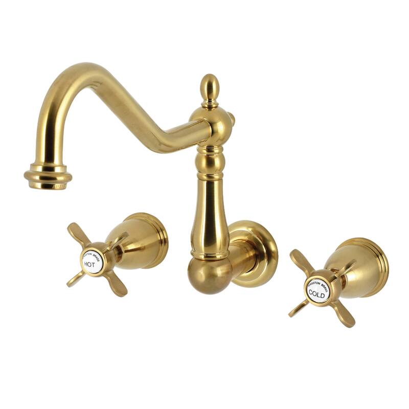 Kingston Brass Essex Double-Handle Wall-Mount Pre-Rinse Bridge Kitchen Faucet - Brushed Brass