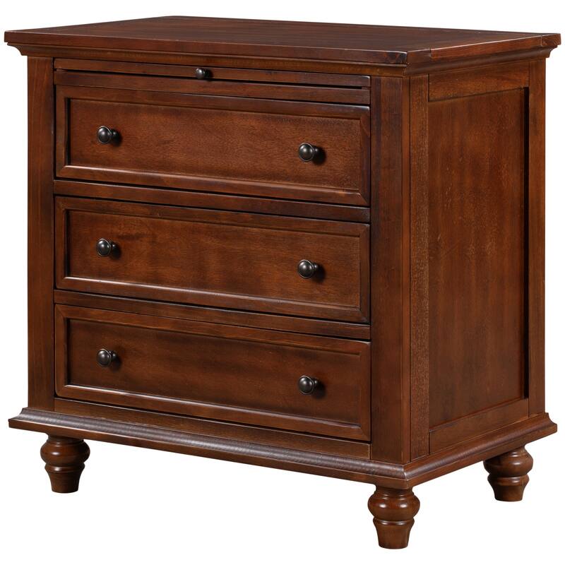 U_STYLE 28'' Pine Veneer Nightstand: 3 Drawers + Pull-Out Tray for Bedroom/Sofa