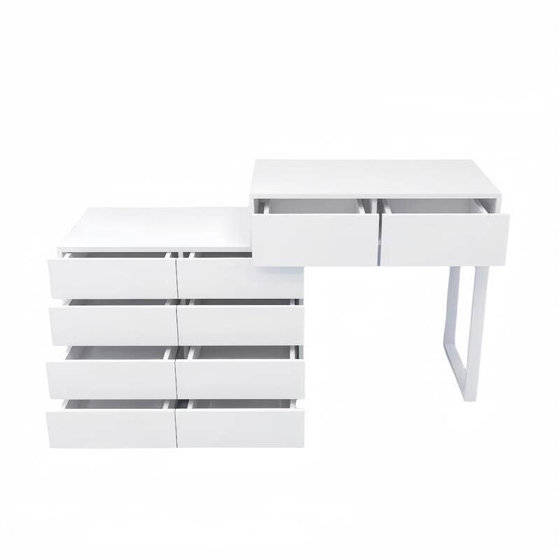 Extendable Makeup Vanity Desk, 10 Drawers Dresser, Bedroom Dressing Table (No Mirror)