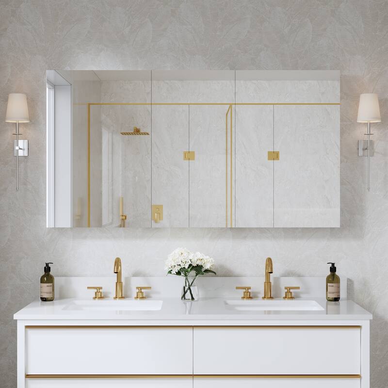 52''/56''W X 30''H Recessed Or Surface Wall Mount Bathroom Medicine Cabinet With Adjustable Glass Shelves - 56''W,12030R-1630L-2030L