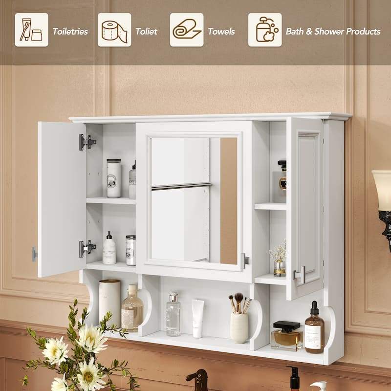 Modern Bathroom Wall Cabinet with Mirror,Mirror Cabinet with Open Shelves,Wall Mounted Bathroom Medicine Cabinet