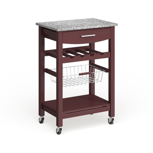 Porch & Den Bigelow Wenge and Granite Top Mobile Kitchen Island with Wine Rack
