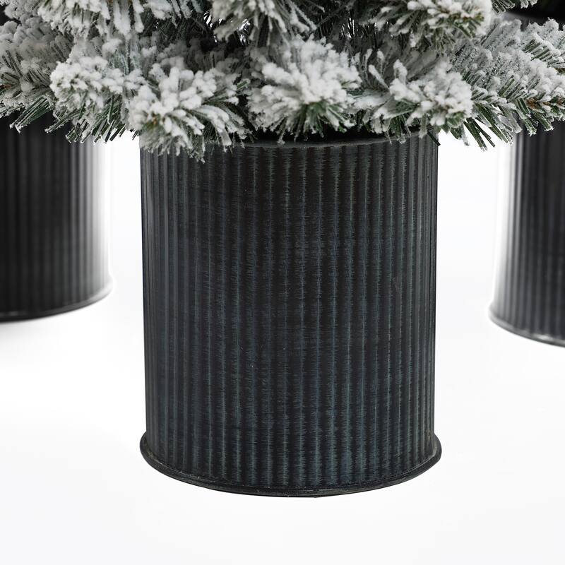 Set of 3 Snow-Flocked Christmas Trees with Metal Pots - 60" H x 15.7" Diameter