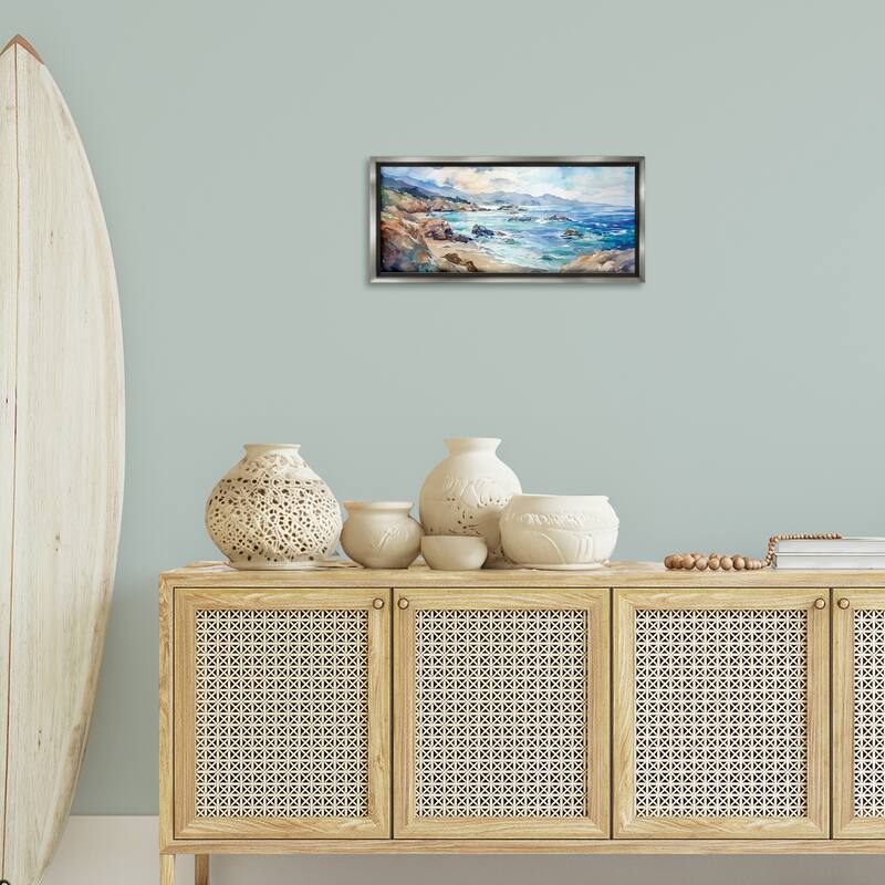 Stupell Blue Toned Beach Edge Framed Floater Canvas Wall Art Design By Heidi Kuntz