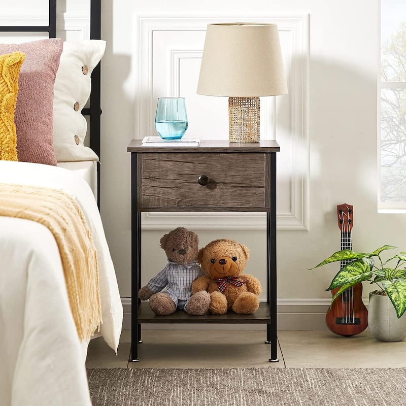 VECELO Modern Nightstand 1-Drawer with Storage Shelf, End Table/Side Table