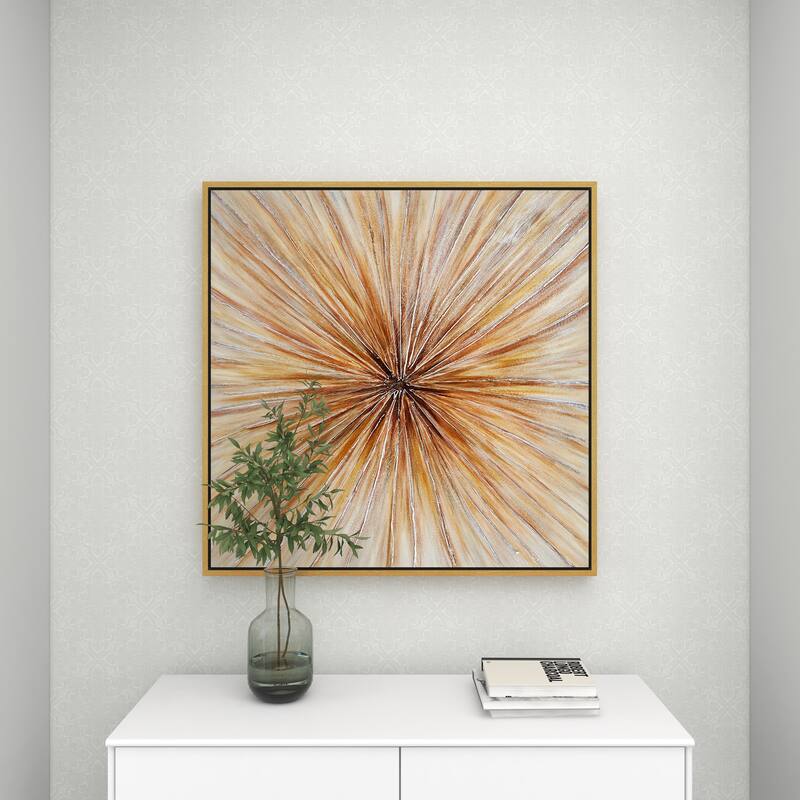 Canvas Starburst Radial Framed Wall Art with Gold Frame - Brown - Roche River Decor