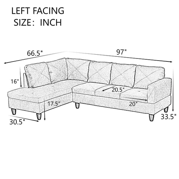 dimension image slide 1 of 3, KISRAIS 97" Wide 2-Piece Upholstered Sectional Sofa Set for Small Space