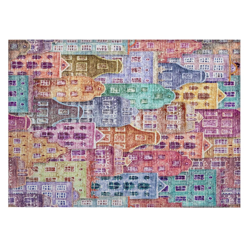 Machine Washable Indoor/ Outdoor Chantille Modern City Rug