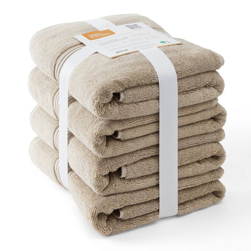 TOWN & COUNTRY EVERYDAY 4-Piece Solid Dobby Border Bath Towel Set - 30"x58"