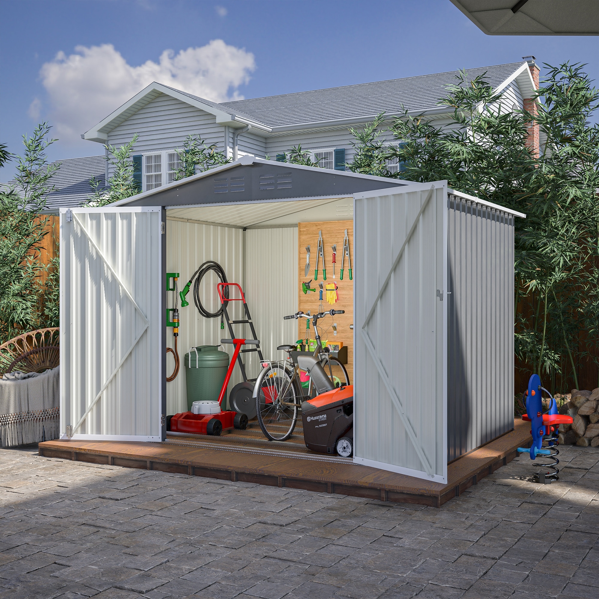 Rustproof Metal Tool Shed Garden Shed with Lockable Door, Pet Shed Storage Shed, Weatherproof & UV-Resistant聽