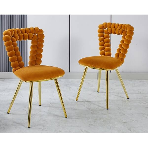 slide 2 of 21, Modern chair(set of 2 ) with iron tube legs, soft cushions and comfortable backrest, hairball back Orange