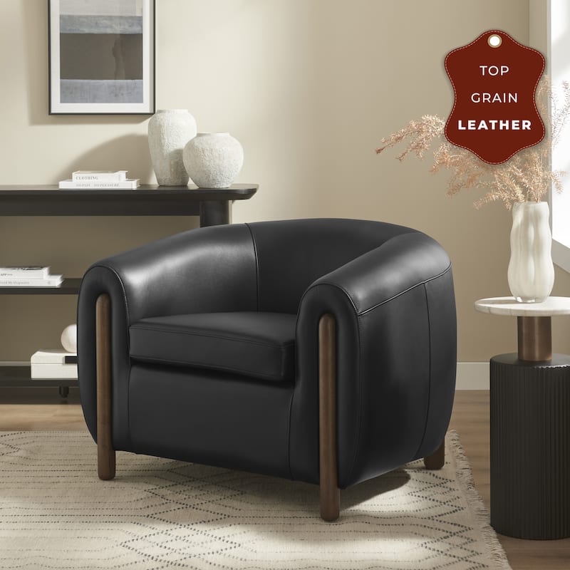 NPD Furniture Cordelia 38" W Top Grain Leather Club Chair - Stolm Black