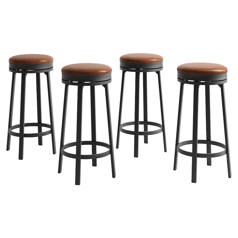30'' Swivel Bar Stools Set of 4, Counter Height Bar Stools with Footrest，Backless Round Design with Waterproof
