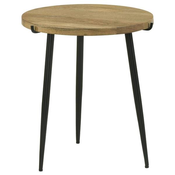 Pia 20 Inch Side End Table, Mango Wood Top, Round, Iron Tripod Legs