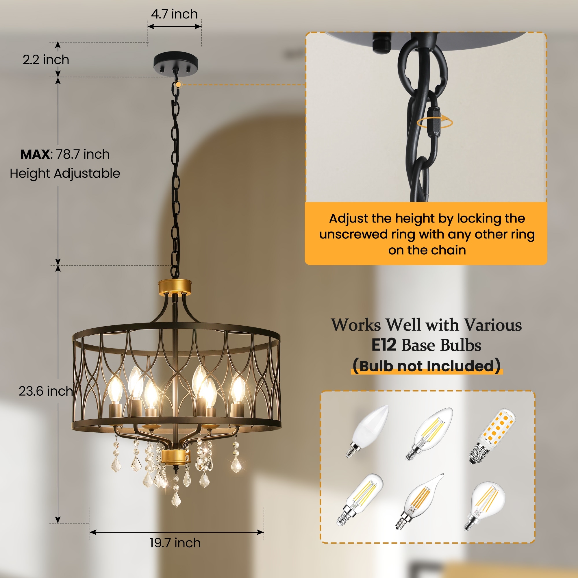 Modern Farmhouse Chandelier Dimmable Black and Gold Drum Chandeliers Light Fixture for Dining Room Living Room On Sale Bed Bath Beyond 38050455