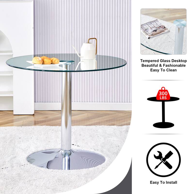 Glass Coffee Table, 29.5 Inch Round Modern Coffee Table, Small Center Table with Metal Legs for Living Room