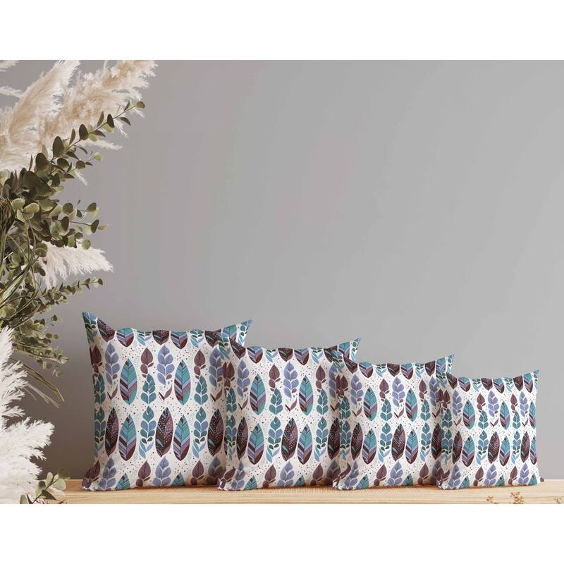 Tribal Leafy Treasures Faux Suede Reversible Throw Pillow Brown and Teal