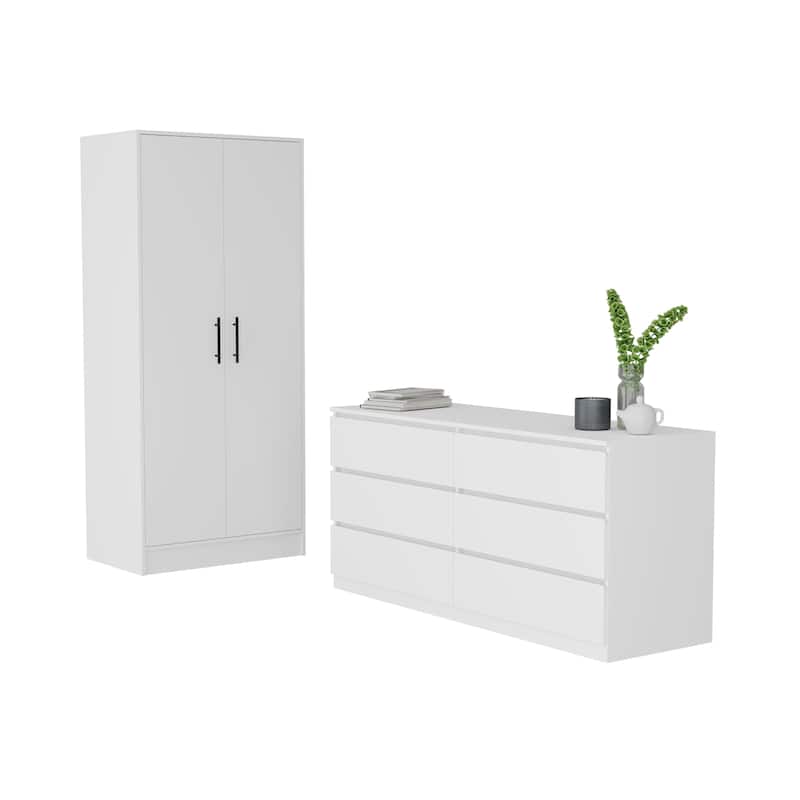 2-Piece Bedroom Set, Armoire + Nightstand - Antique White