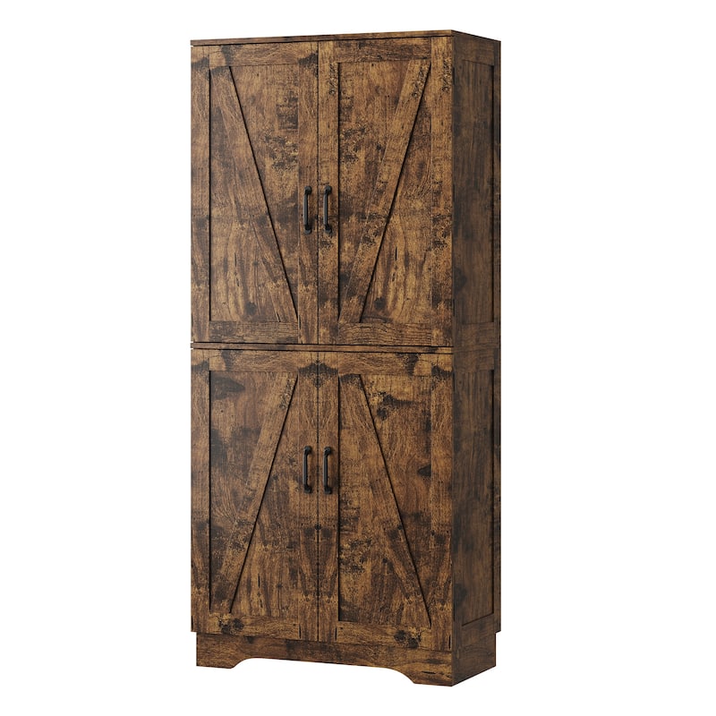 Versatile Kitchen Storage Freestanding Pantry Cabinet with Adjustable Shelves and Dedicated Wine Rack - Brown