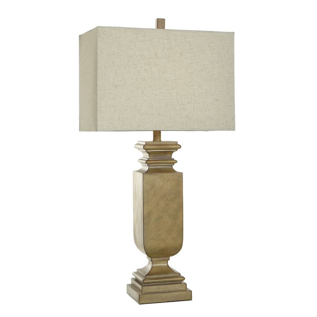 Dorthy - Traditional Table Lamp - Faux Wood Finish - Heathered Oatmeal Shade