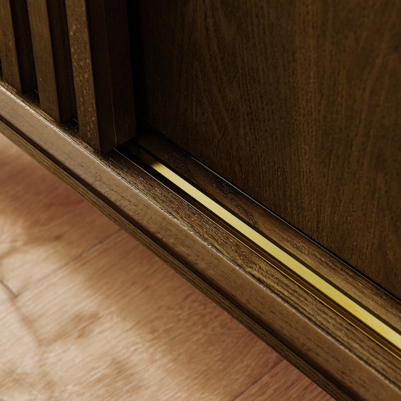 Roomfitters Sideboard Buffet Cabinet, Fluted Walnut Storage Console, TV Stand & Entryway Organizer, Walnut Brown