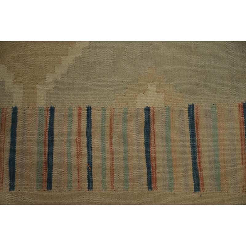 Hand Woven Oriental 100% Wool Carpet Southwestern Tribal Beige & Ivories Kilim Area Rug - 9' 10'' X 6' 7''