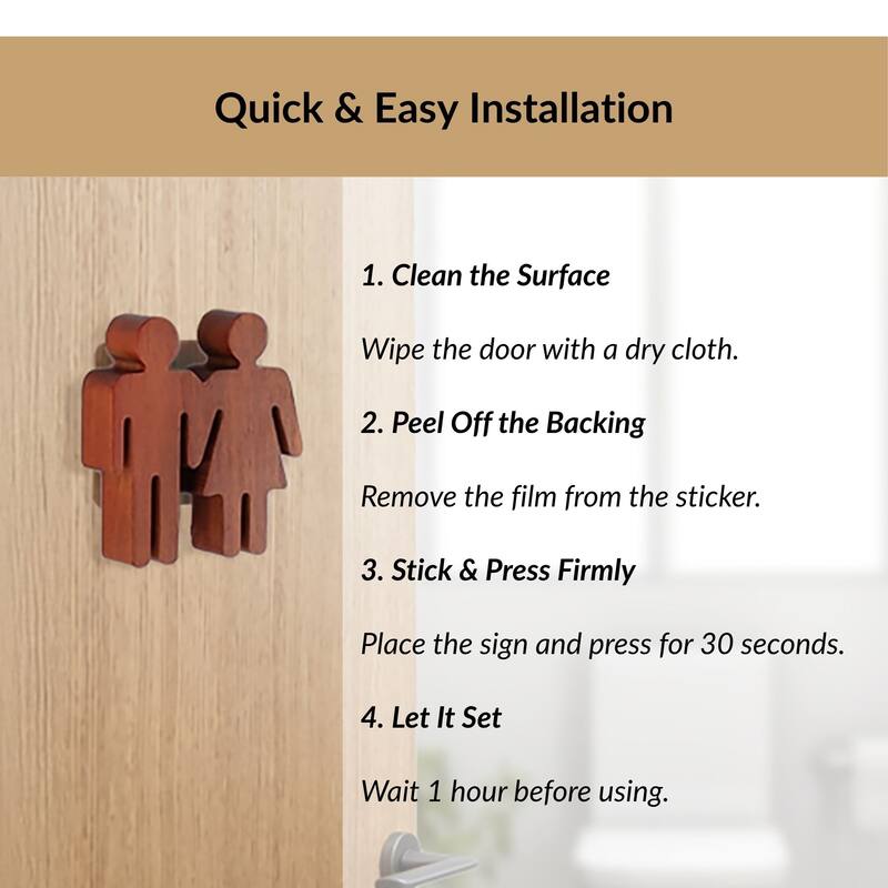 Wooden Restroom Door Sign - 4"L x 0.5"W x 4"H