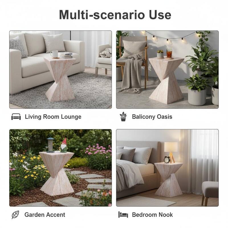 Christopher Knight Home - Modern Indoor/Outdoor 18.5"H Geometric Faux Marble MgO Accent Side Table with Sculptural Fluted Design