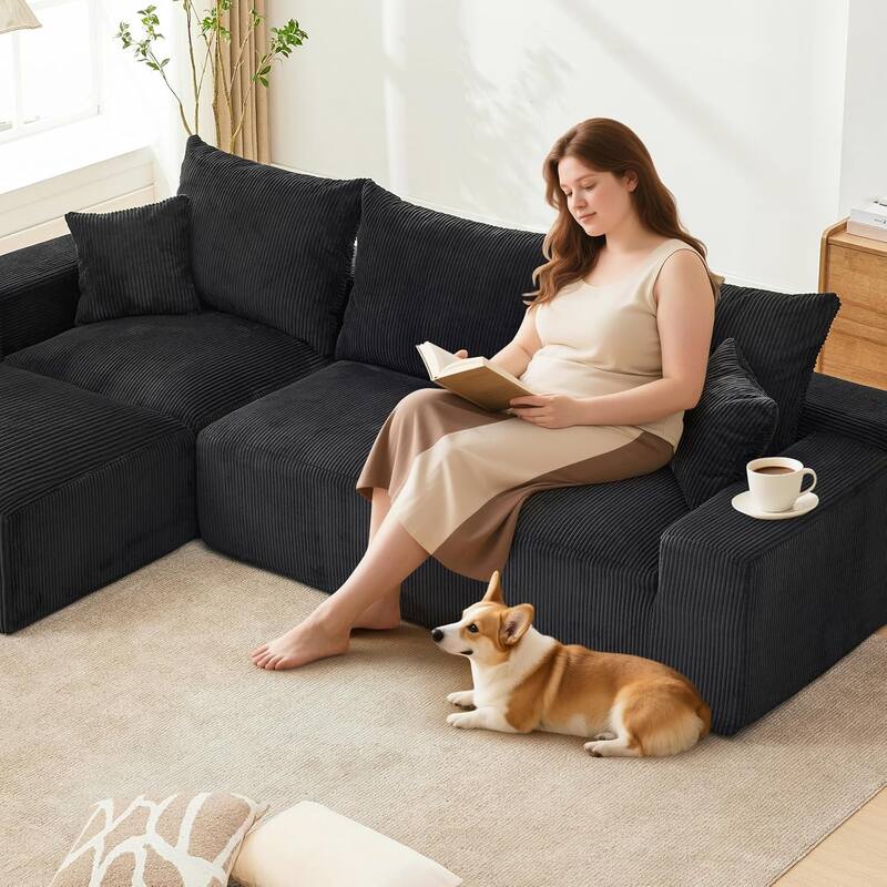 110" Oversized L-Shaped Sectional Sofa with Right Chaise, Cloud Couch with Corduroy & Memory Foam
