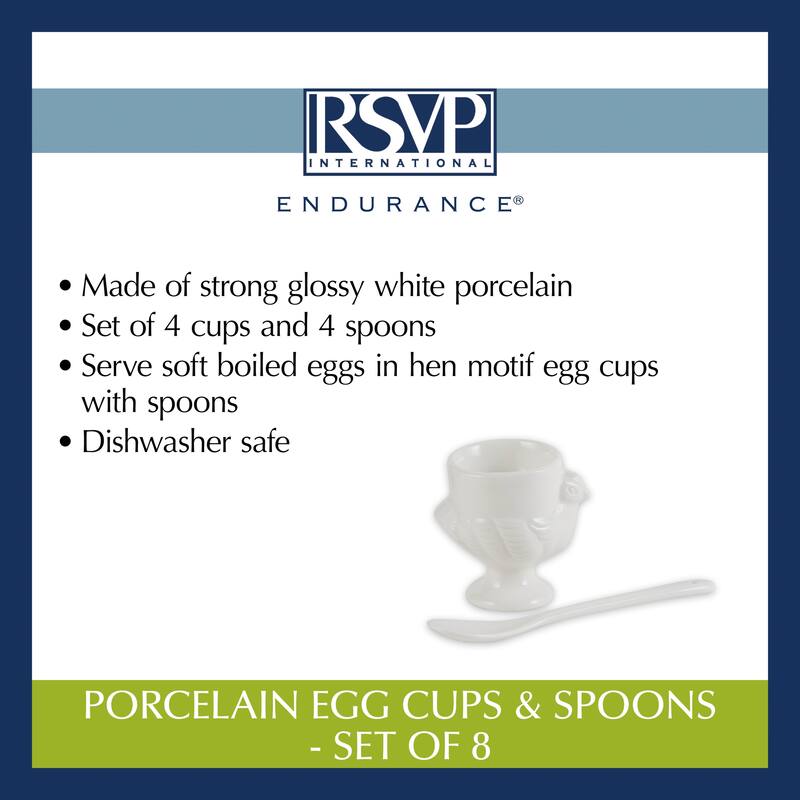 Porcelain Egg Cups & Spoons - Set Of 8 (4C + 4Sp)