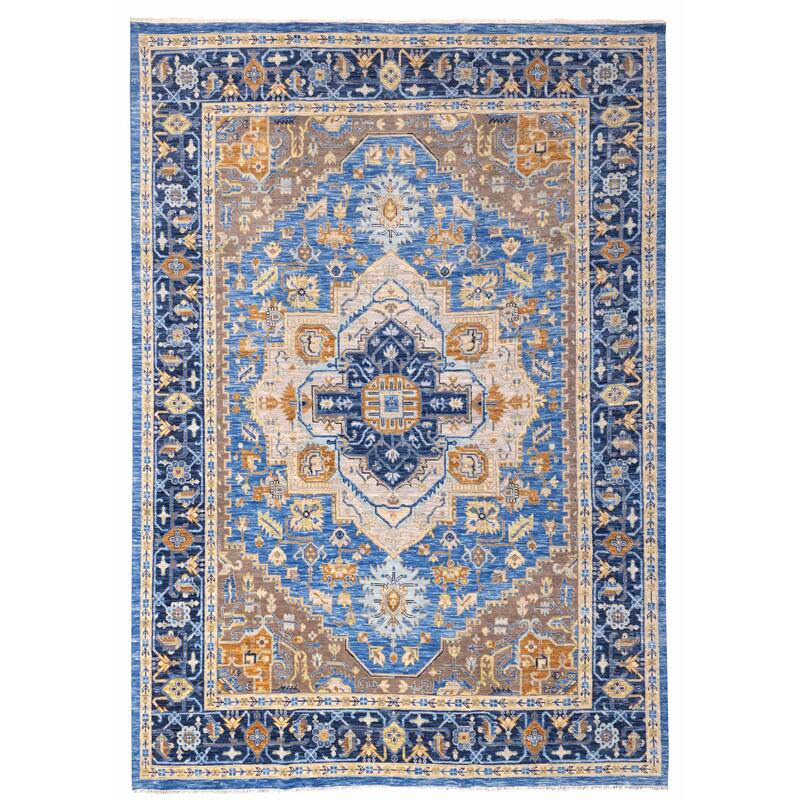 ECARPETGALLERY Hand-knotted Modern Oushak Dark Blue Wool Rug - 10'2 x 14'0