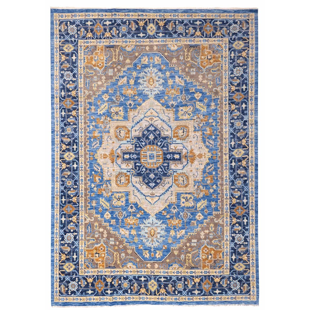 ECARPETGALLERY Hand-knotted Modern Oushak Dark Blue Wool Rug - 10'2 x 14'0