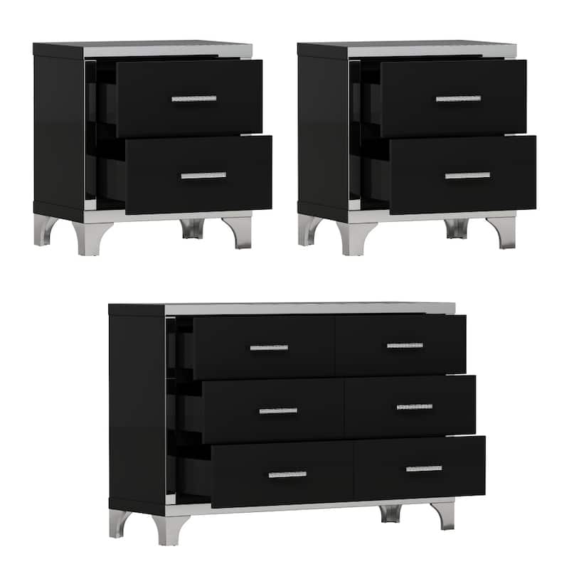 Elegant 3-Piece Mirror Decoration Bedroom Set with Dresser and 2 Nightstands