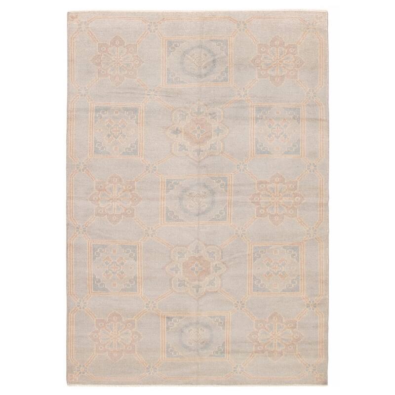 ECARPETGALLERY Hand-knotted Royal Oushak Grey Wool Rug - 6'3 x 8'11 - Light Grey - 6'3 x 8'11