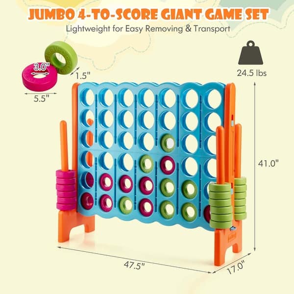 Gymax Jumbo 4-to-Score Game Set Giant 4 in A Row Kids Adults w/ 42